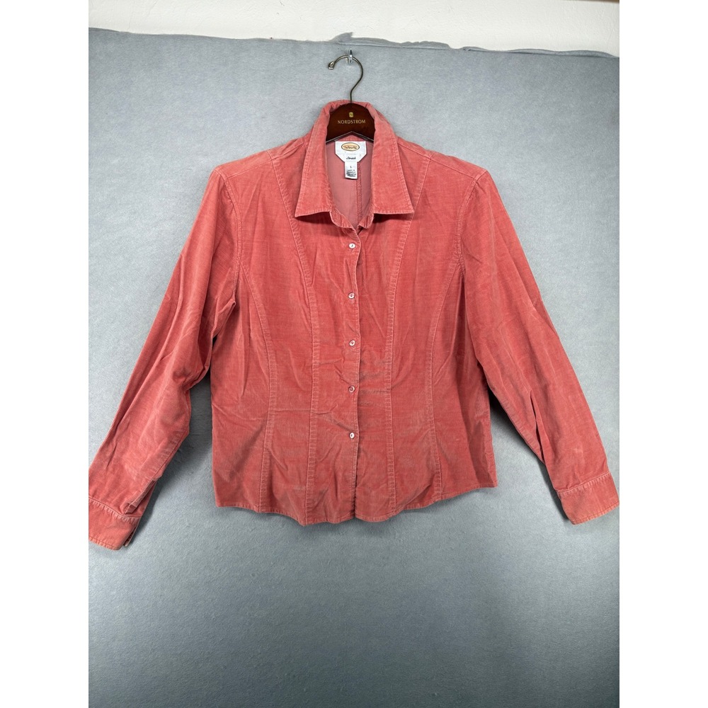 Talbots Coral Corduroy stretch Button‎ Front Long Sleeve Shirt Womens Sz Large L